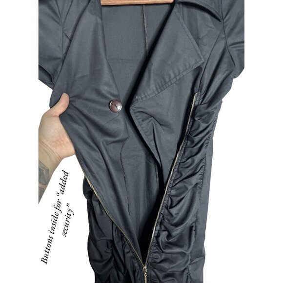 NWOT Mangosteen Dress Size Small Navy Blue Ruched Front Zip V Neck ($360) - Picture 4 of 4